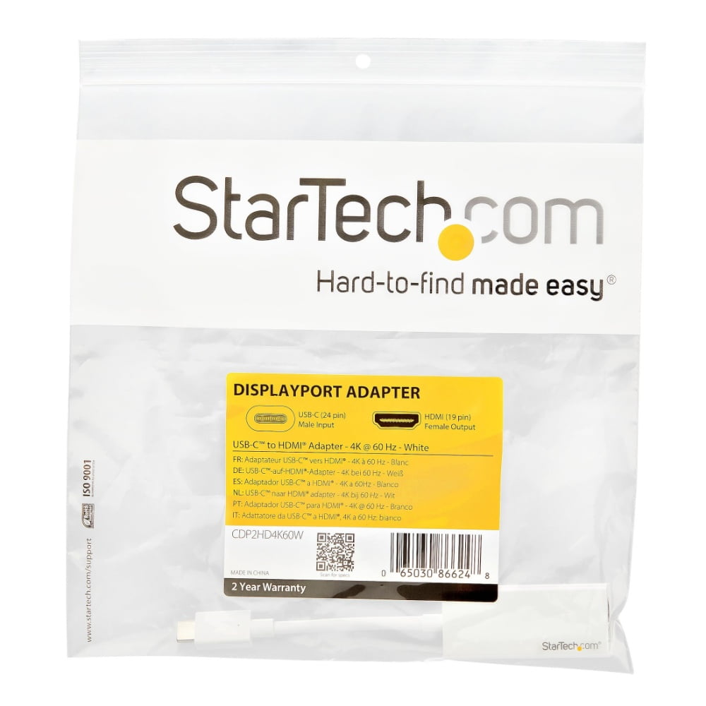 StarTech.com Adaptador USB-C a HDMI - Conversor USB Type C para MacBook, Chromebook y otros dispositivos con USB C - 4K 60Hz - Blanco - High Speed - adaptador de vídeo - 24 pin USB-C macho a HDMI hembra - 15 cm - blanco - compatibilidad con 4K · CDP2HD4K60W