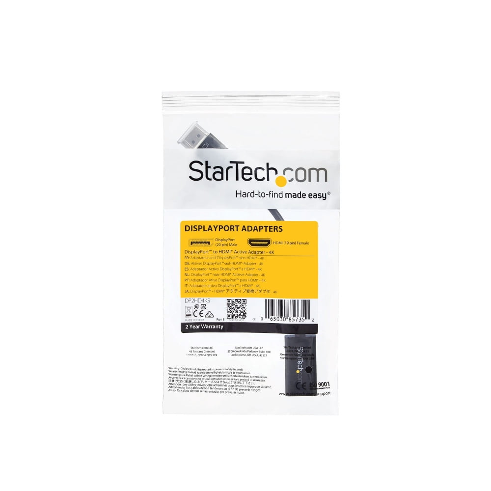 StarTech.com Conversor de Vídeo DisplayPort a HDMI con Audio – Adaptador Activo DP 1.2 para Ordenadores de Sobremesa/Laptops – 4K @ 30Hz - Vídeo conversor - DisplayPort - HDMI - para P/N: DKM30CHDPD, DKM30CHDPDUE, SV231QDPU34K, TB3CDK2DP, TB3CDK2DPUE, TB3DKM2DPL · DP2HD4KS