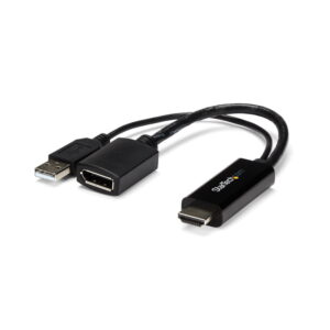 StarTech.com 4K 30Hz HDMI to DisplayPort Video Adapter w/ USB Power - 6 in - HDMI 1.4 (Male) to DP 1.2 (Female) Active Monitor Converter (HD2DP) - Cable adaptador - HDMI, USB (solo alimentación) macho a DisplayPort hembra - 25.5 cm - negro - activo, admite 4K30Hz (3840 x 2160) - para P/N: SV211HDUC, SV221HUC4K · HD2DP