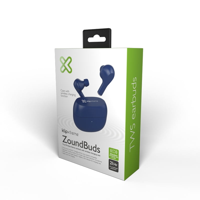 Klip Xtreme - True wireless earphones - Para Home audio / Para Portable electronics / Para Tablet / Para Cellular phone - Wireless - Wls Charging - 21h · KTE-250BL