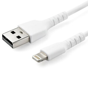 StarTech.com Cable Resistente USB-A a Lightning de 1 m Blanco - Cable USB Tipo A a Lightning con Fibra de Aramida - MFi (RUSBCLTMM1M) - Cable Lightning - USB macho recto a Lightning macho recto - 1 m - doble blindado - blanco · RUSBLTMM1M