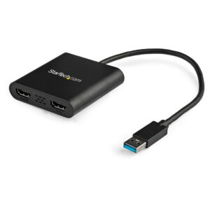StarTech.com USB 3.0 to Dual HDMI Adapter, 1x 4K 30Hz & 1x 1080p, External Video & Graphics Card, USB Type-A to HDMI Dual Monitor Display Adapter Dongle, Supports Windows Only, Black - USB to Dual HDMI Adapter (USB32HD2) - Cable adaptador - Conforme a la TAA - USB Tipo A macho a HDMI hembra - 25 cm - negro - admite 4K30Hz (3840 x 2160) - para P/N: HDDVIMM3, HDMM12, HDMM15, HDMM1MP, HDMM2MP, HDMM3, HDMM3MP, HDMM50A, HDMM6, HDPMM50 · USB32HD2
