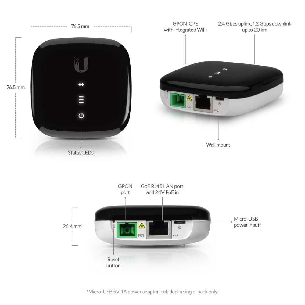 Ubiquiti UFiber Loco – ONU GPON Con Porta Gigabit, PoE Passivo E Gestione UNMS Per Reti Fibra Fino A 2.488 Gbps