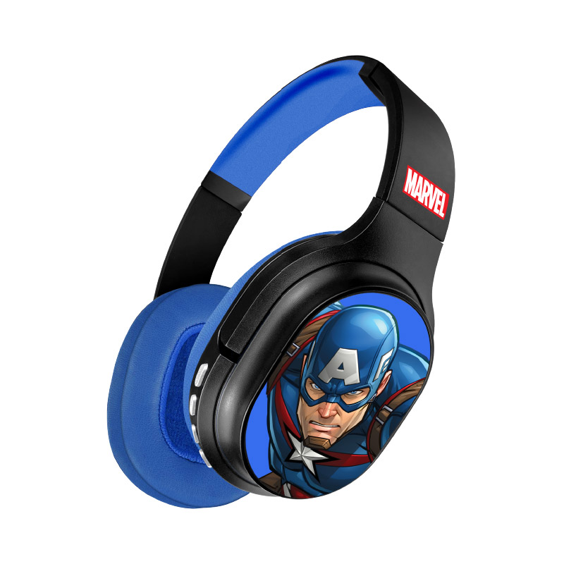 Xtech Edición Capitán América, Audífonos para niños con micrófono, Inalámbrico Bluetooth, 3.5mm, Negro/Azul · XTH-M660CA
