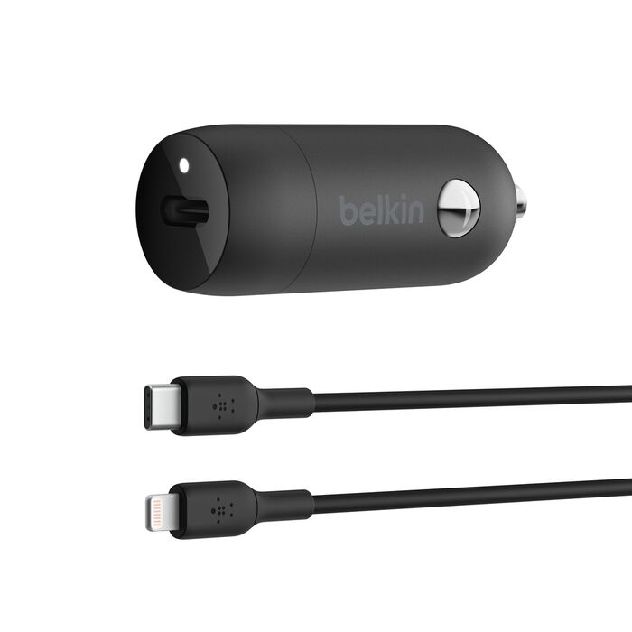 Belkin BoostCharge, Cargador de carro USB-C + cable USB-C a Lightning, 30W · CCA004bt1MBK-B5