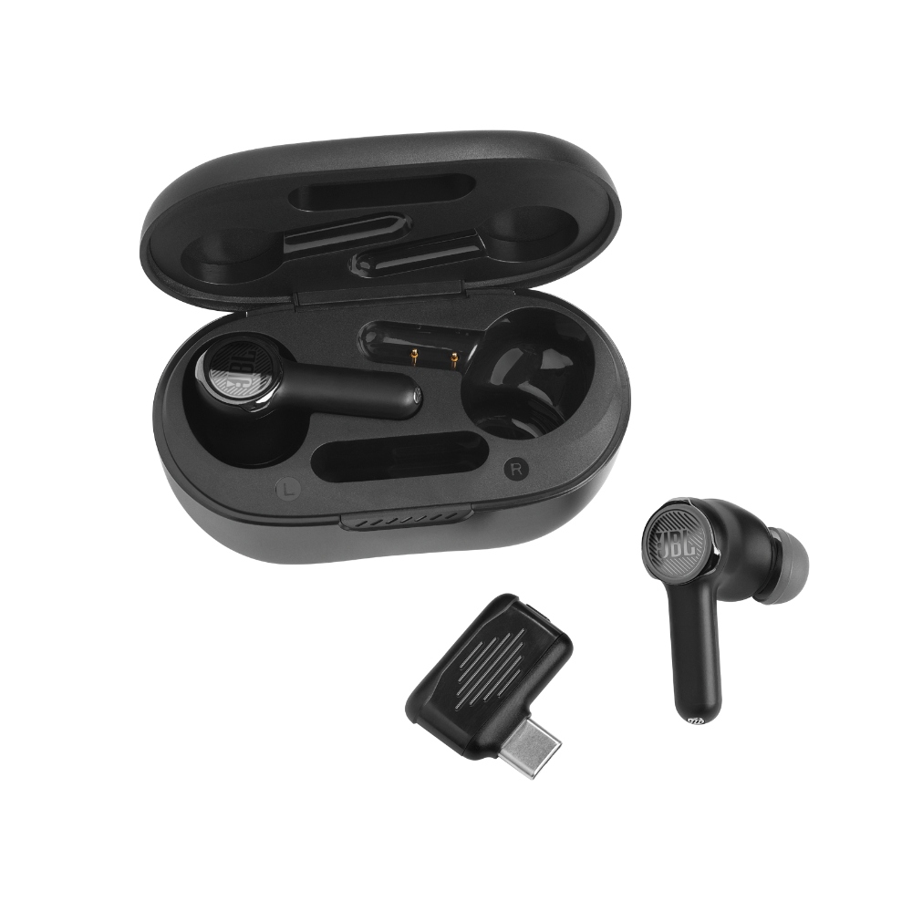 JBL Quantum TWS, Auriculares Gaming inalámbricos con micrófono, USB-C 2.4 GHz/Bluetooth, ANC, 24h (Negro) · JBLQUANTUMTWSBLKAM