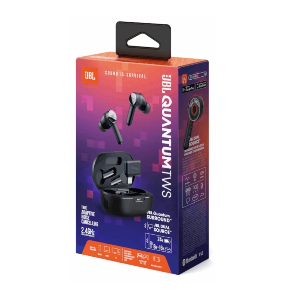 JBL Quantum TWS, Auriculares Gaming inalámbricos con micrófono, USB-C 2.4 GHz/Bluetooth, ANC, 24h (Negro) · JBLQUANTUMTWSBLKAM