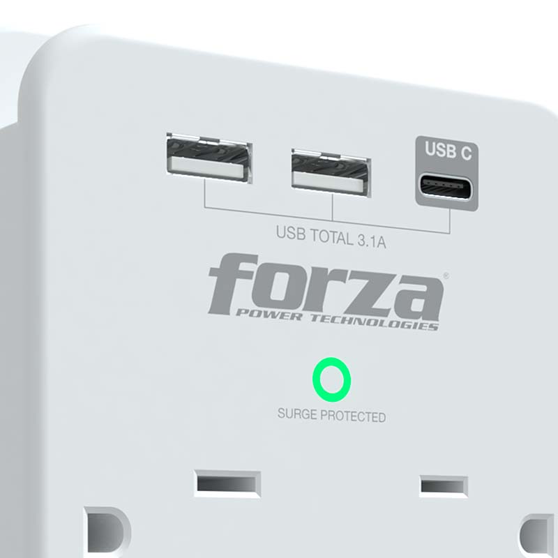 Forza, Protector de voltaje 6 salidas, 2x USB-A y 1x USB-C, 120V, 1875W · FWT-631USBC