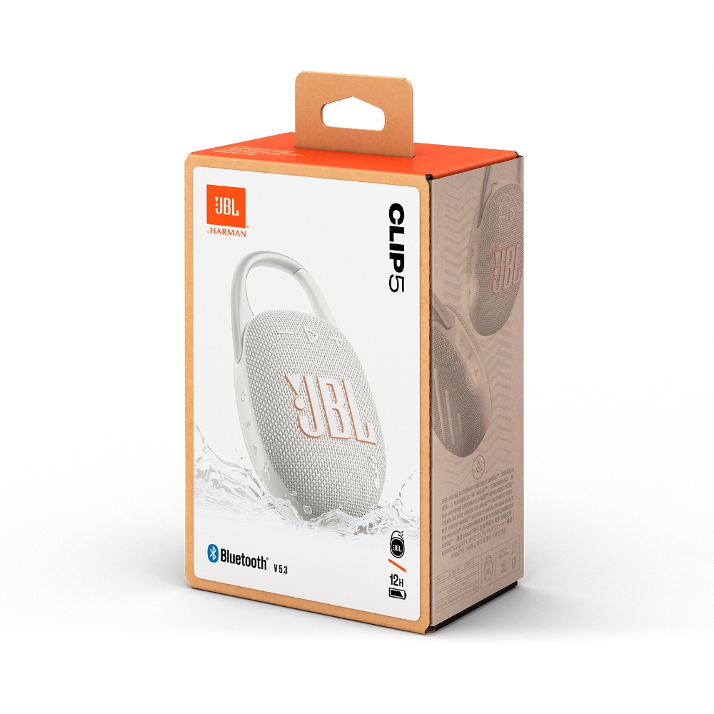 JBL Clip 5, Altavoz portátil Inalámbrico, Bluetooth, 12h (Blanco) · JBLCLIP5WHTAM