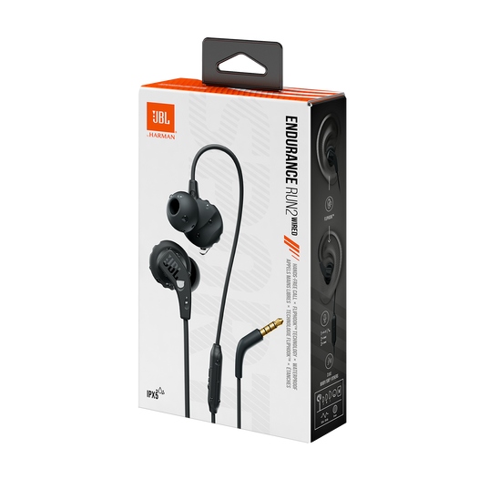 JBL Endurance Run 2, Auriculares deportivos cableados 3.5 mm con micrófono (Negro) · JBLENDURRUN2BLKAM