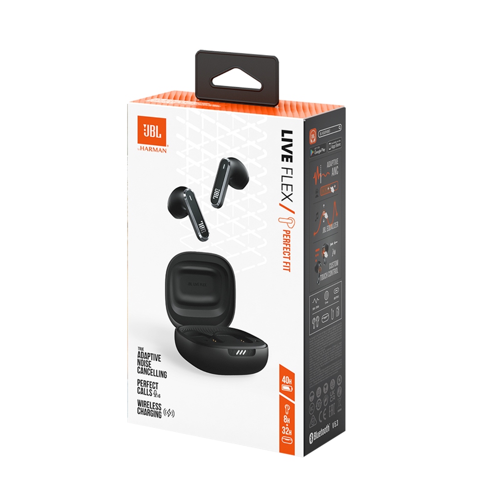 JBL Live Flex, Auriculares inalámbricos Bluetooth con micrófono, ANC, 40h (Negro) · JBLLIVEFLEXBLKAM