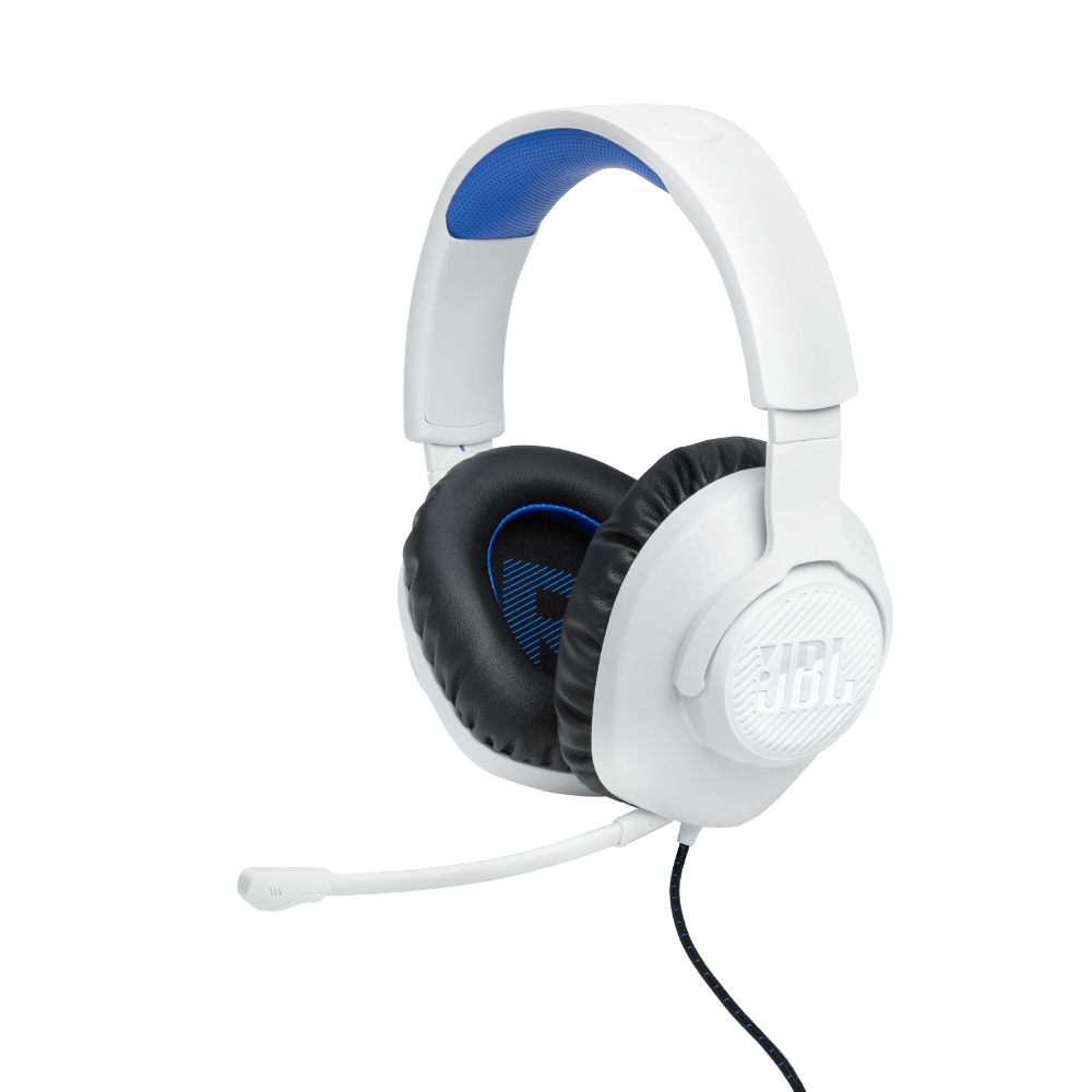 JBL Quantum 100P Console, Auriculares Gaming con cable 3.5mm y micrófono desmontable (Blanco) · JBLQ100PWHTBLUAM
