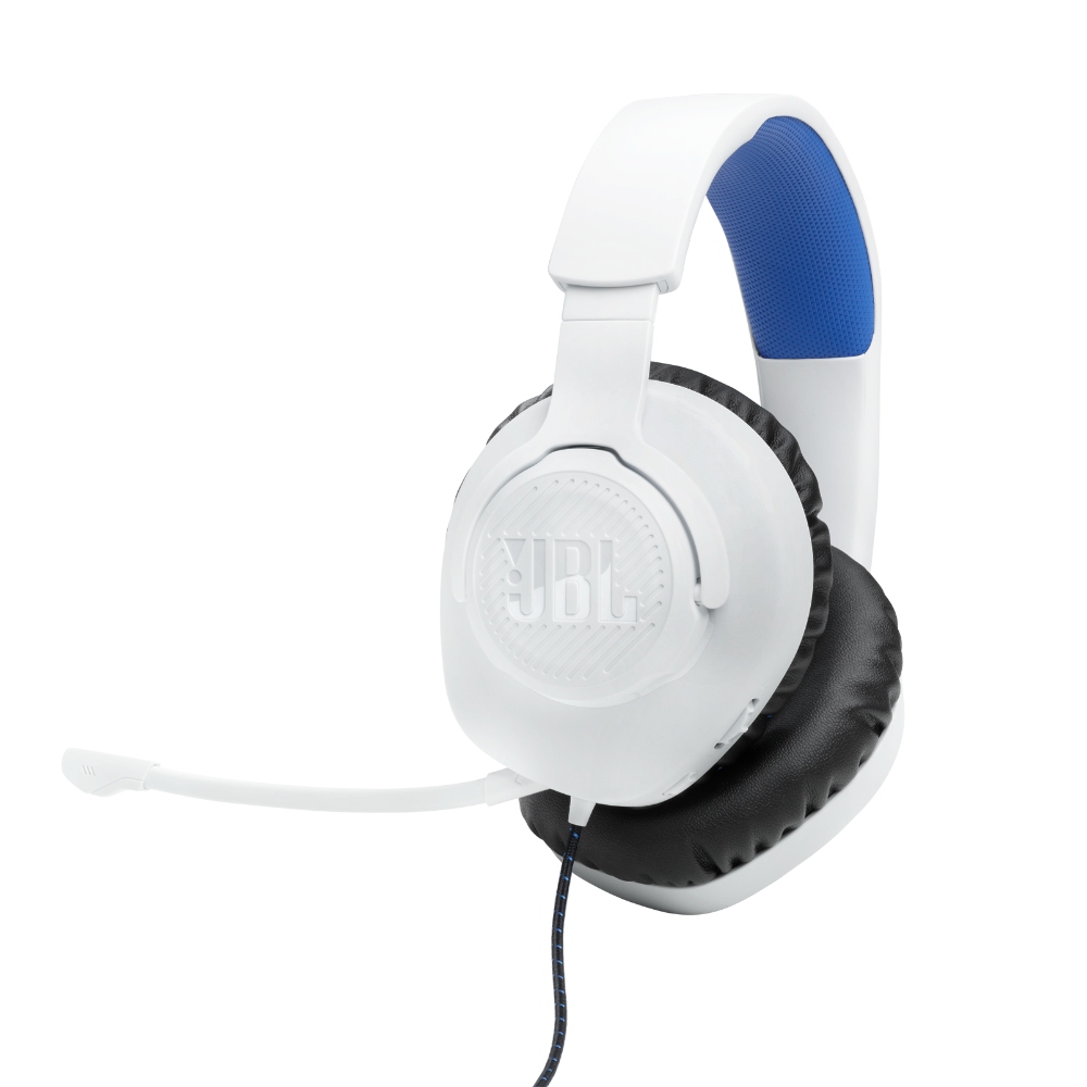 JBL Quantum 100P Console, Auriculares Gaming con cable 3.5mm y micrófono desmontable (Blanco) · JBLQ100PWHTBLUAM