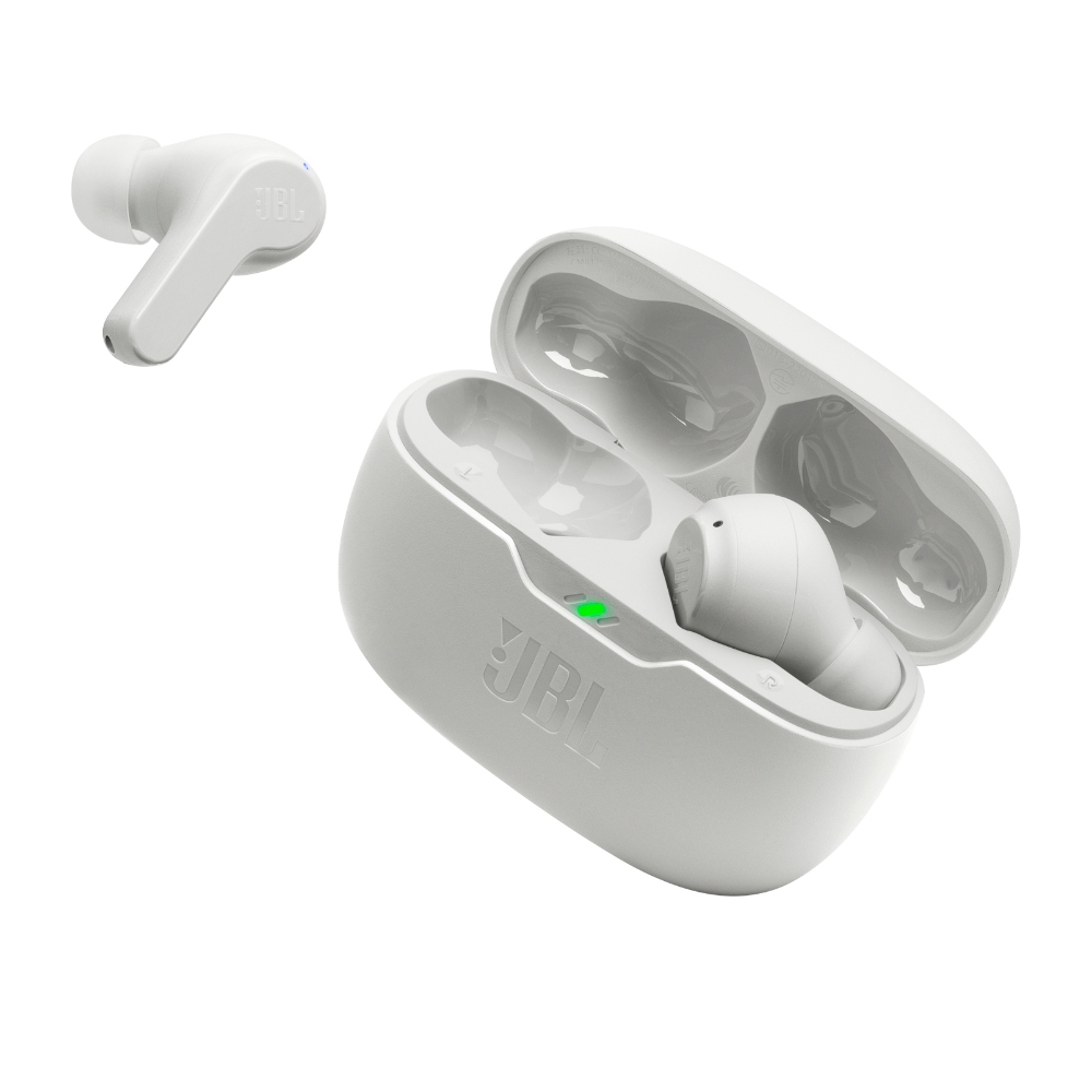 JBL Vibe Beam, Auriculares inalámbricos bluetooth con micrófono, 32h (Blanco) · JBLVBEAMWHTAM