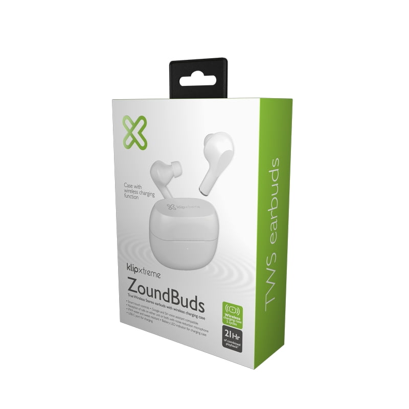 Klip Xtreme - True wireless earphones - Para Home audio / Para Portable electronics / Para Tablet / Para Cellular phone - Wireless - Wls Charging - 21h · KTE-250WH