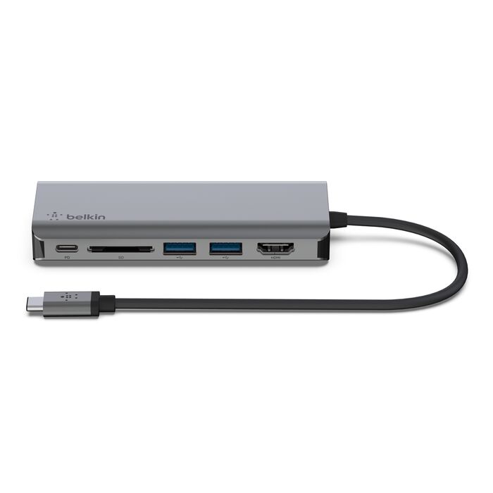 Belkin Connect, Adaptador multipuerto USB-C 6 en 1, HDMI/2x USB-A/USB-C PD/RJ45/Lector SD · AVC008btSGY