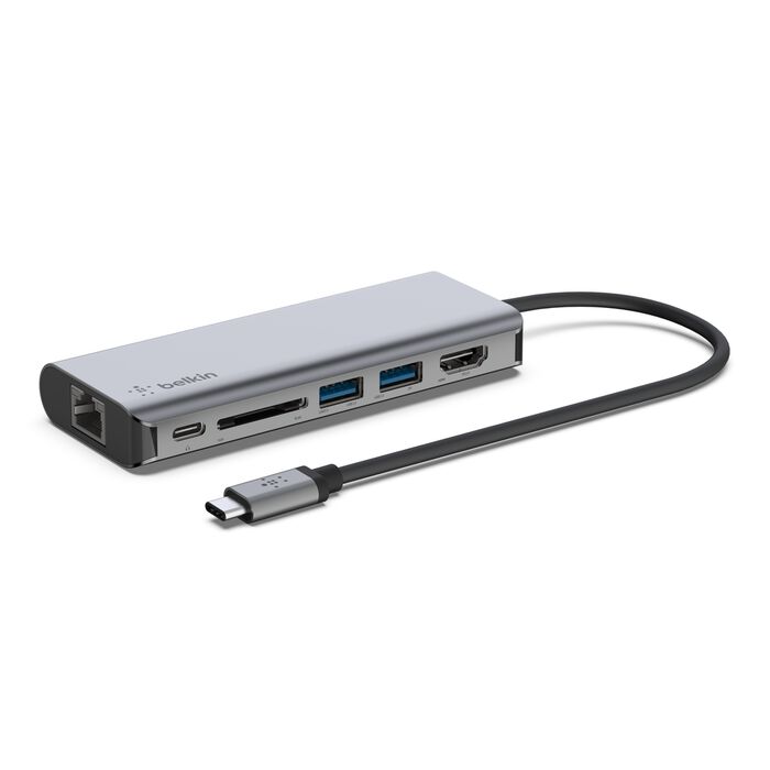 Belkin Connect, Adaptador multipuerto USB-C 6 en 1, HDMI/2x USB-A/USB-C PD/RJ45/Lector SD · AVC008btSGY