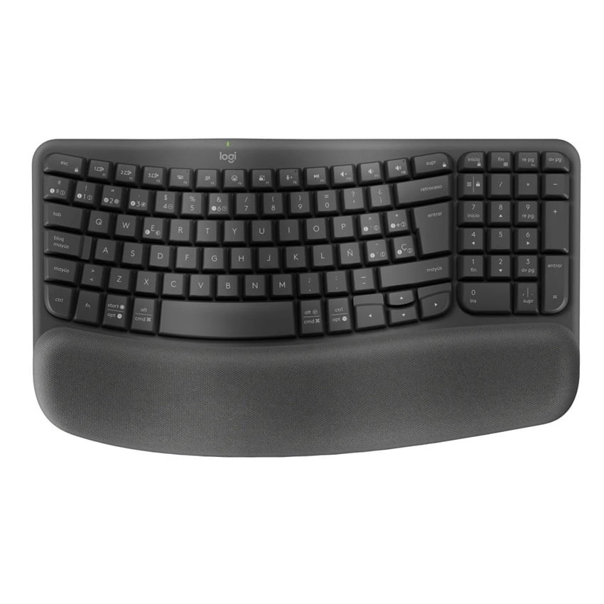 Logitech Wave Keys for Business, Teclado Ergonómico Inalámbrico, Logi Bolt USB, Bluetooth, Español, Grafito · 920-012325