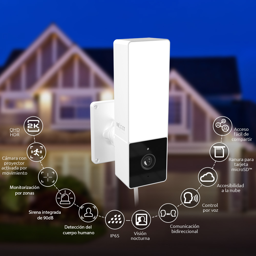 Nexxt Home, Cámara 2K inteligente Wi-Fi con proyector de 1000 lúmenes · NHC-F410