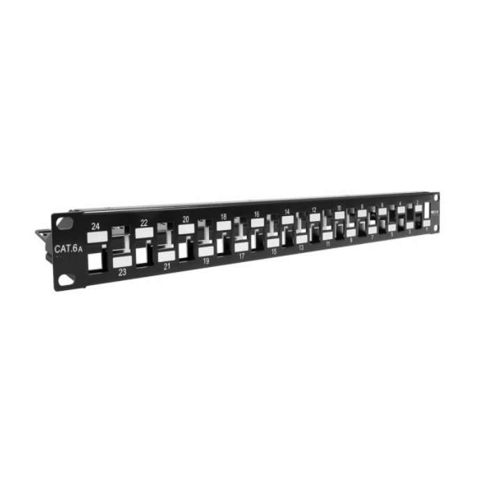 Nexxt Infraestructura, Patch Panel para Montaje en Rack Cat.6A, 1U 19″, 24 puertos, Modular, Blindado y marco tipo keystone · NAW-PNEL6A24