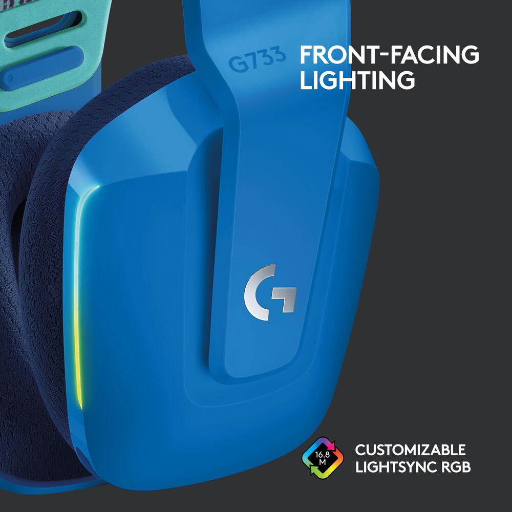 Logitech G733 LIGHTSPEED, Auriculares Gaming inalámbricos USB, RGB, PC/PS4, Azul · 981-000942