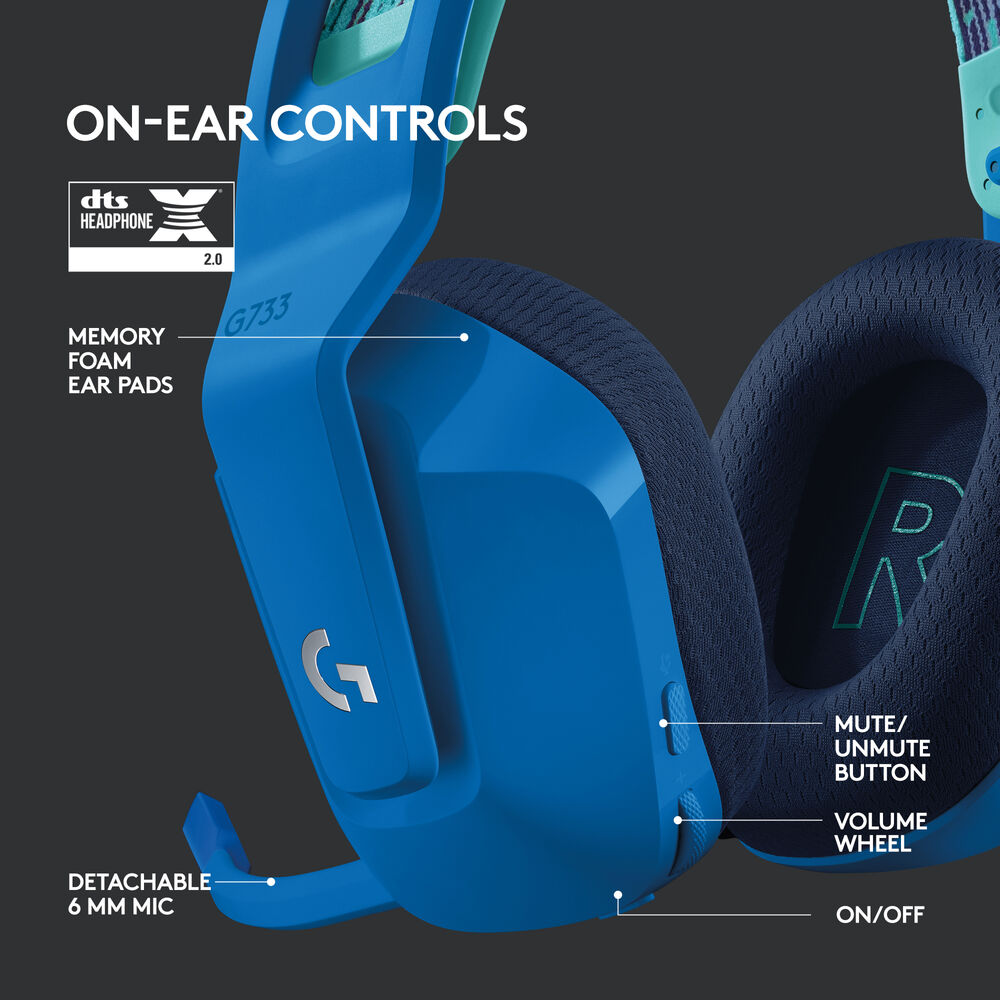 Logitech G733 LIGHTSPEED, Auriculares Gaming inalámbricos USB, RGB, PC/PS4, Azul · 981-000942
