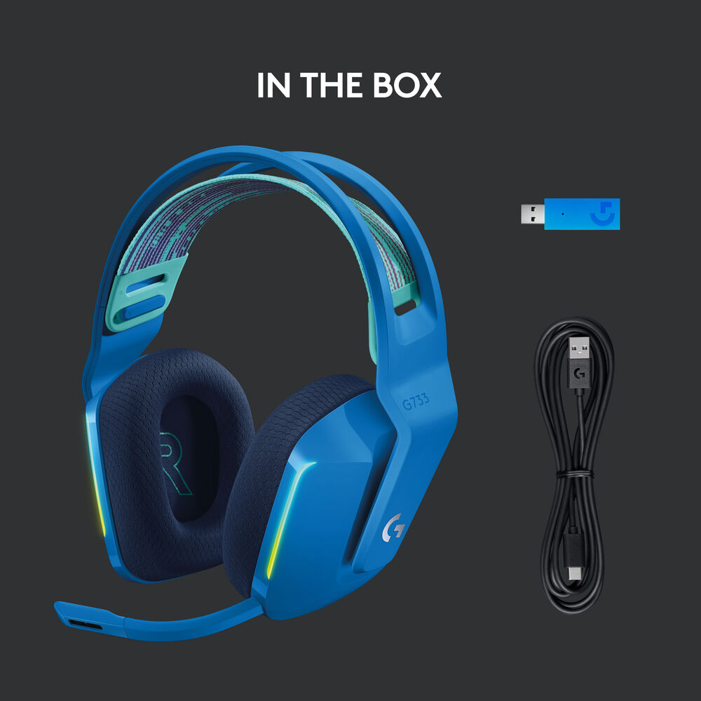 Logitech G733 LIGHTSPEED, Auriculares Gaming inalámbricos USB, RGB, PC/PS4, Azul · 981-000942
