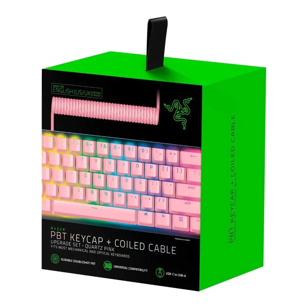 Razer Pbt Keycap Upgrade Set + Coiled Cable, Juego de mejoras de teclas PBT con cable Trenzado, Quartz Pink · RC21-01491000-R3M1