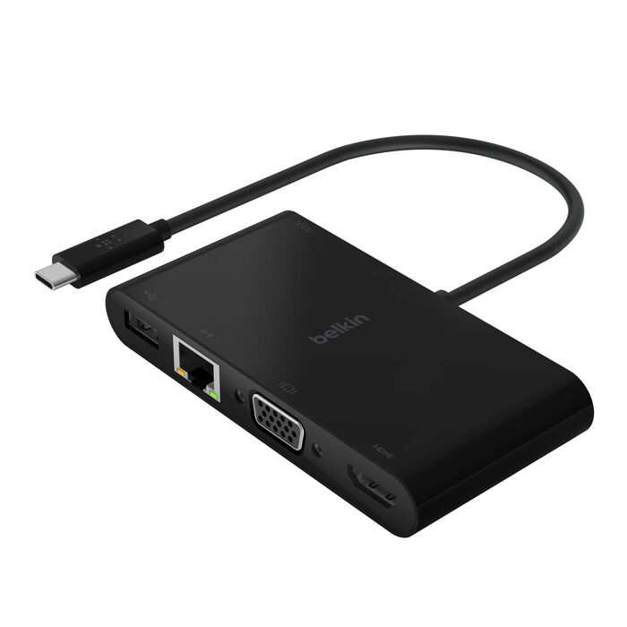 Belkin, Adaptador multimedia HDMI/VGA/Ethernet/USB-A + carga USB-C (100 W) · AVC004btBK
