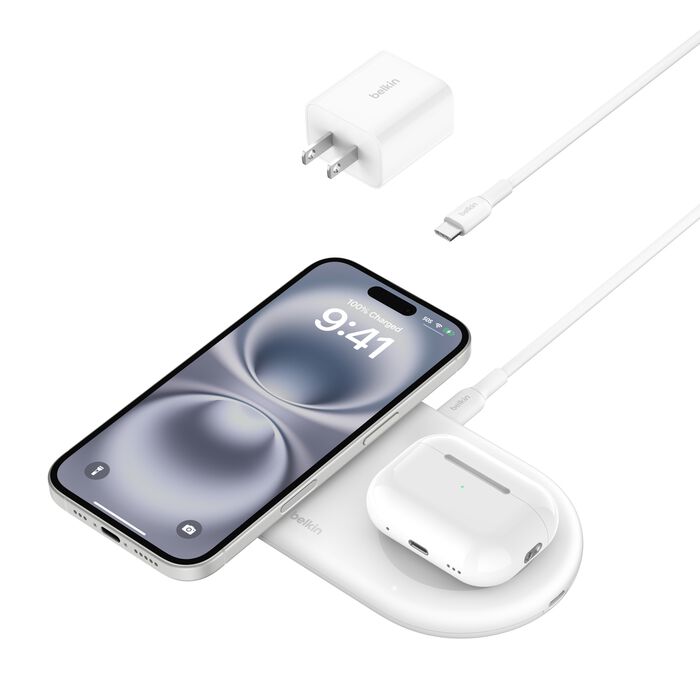 Belkin BoostCharge Pro, Base de carga inalámbrica magnética 2 en 1 con Qi2 de 15 W · WIZ021ttWH
