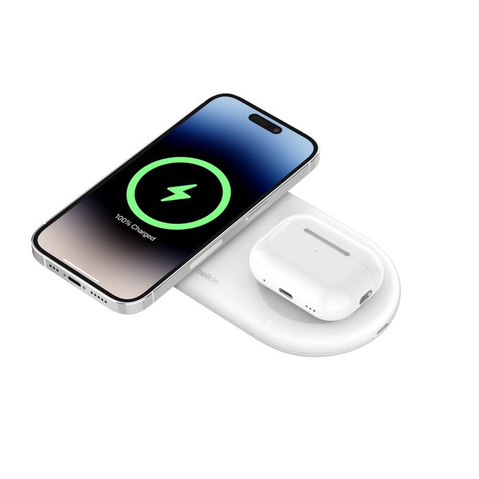 Belkin BoostCharge Pro, Base de carga inalámbrica magnética 2 en 1 con Qi2 de 15 W · WIZ021ttWH