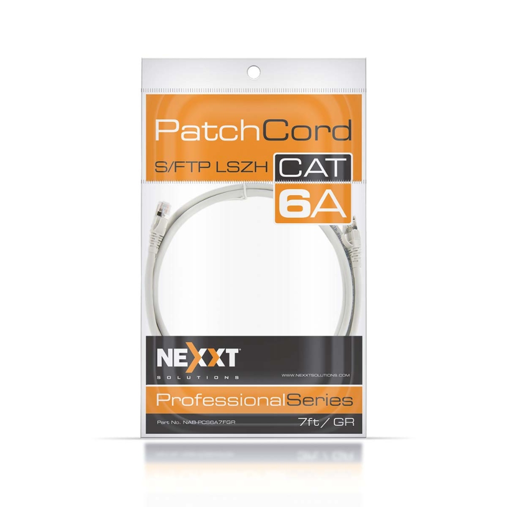 Nexxt Infraestructura, Cable Patch Cord Cat.6a, S/FTP, Multifilar, 7 ft, Tipo LSZH, Gris · NAB-PCS6A7FGR