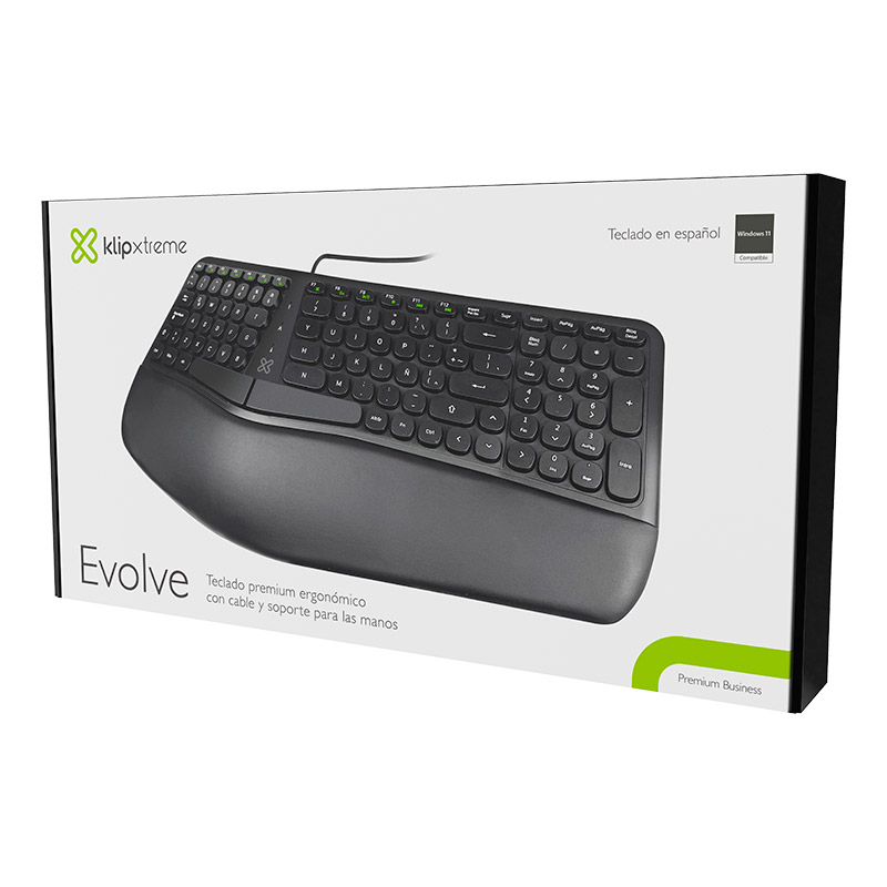 Klip Xtreme Evolve, Teclado con soporte para las manos, Cableado, USB, Español · KBK-260S