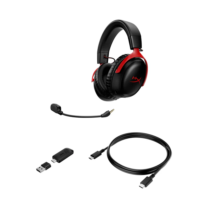 HyperX Cloud III, Auriculares inalámbricos Gaming, USB 2.4Ghz, Negro/Rojo · 77Z46AA