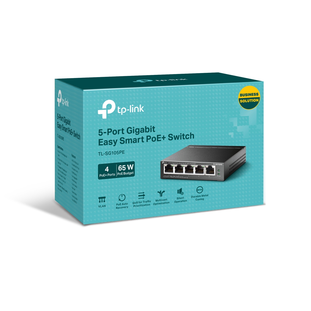 TP-Link, Switch de 5 puertos PoE+ (65 W), Gestionado , Gigabit Ethernet · TL-SG105PE