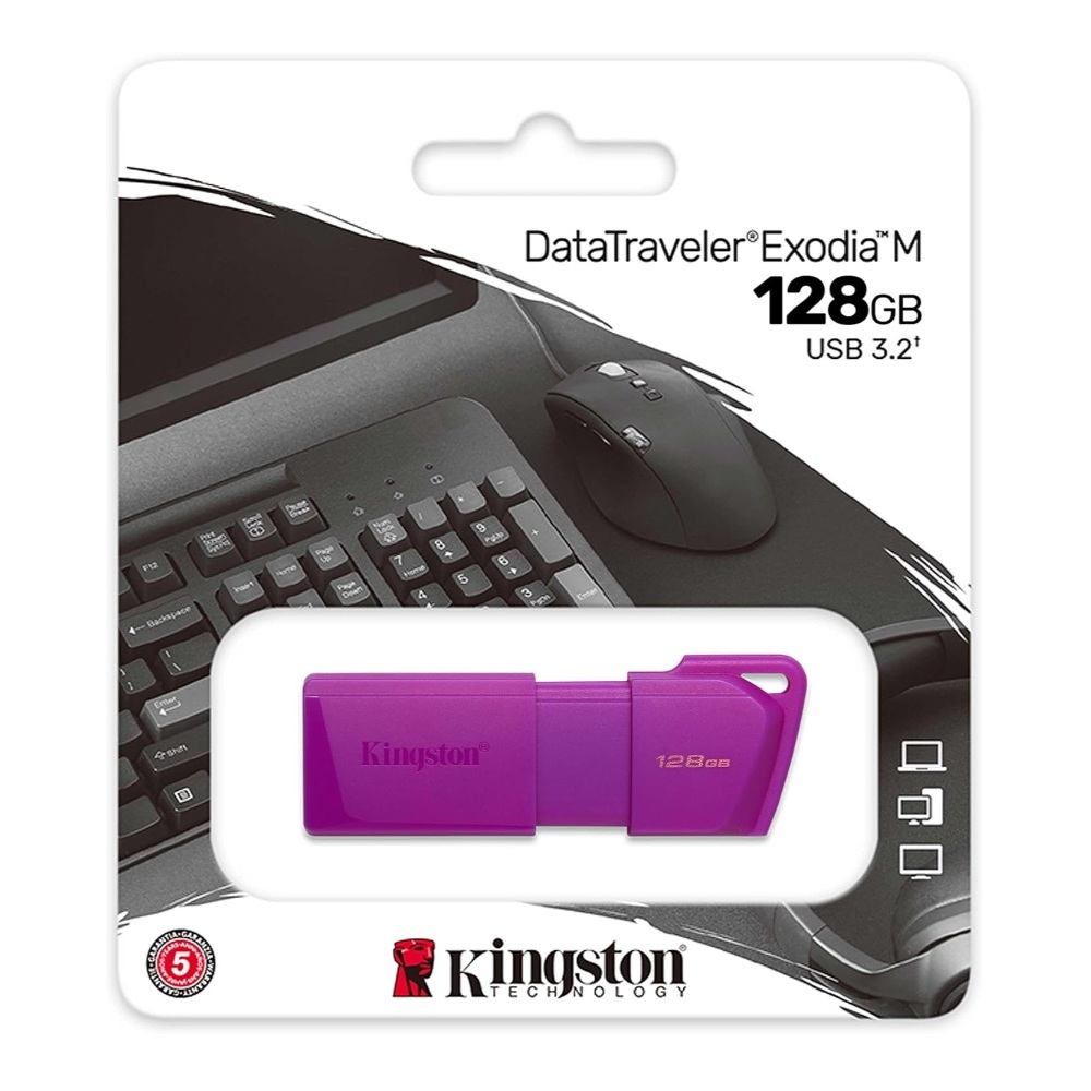Kingston DataTraveler Exodia M, Unidad flash USB de 128 GB, USB 3.2 Gen 1, Morado neón · KC-U2L128-7LP