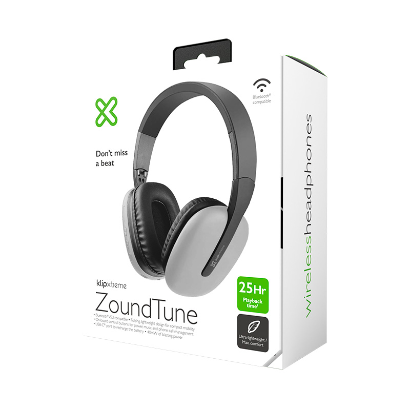 Klip Xtreme ZoundTune, Audífonos Inalámbrico, Bluetooth, 3.5mm, 25Hr, Gris · KWH-010GR