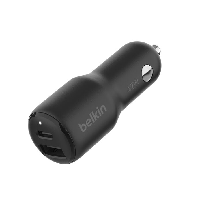 Belkin BoostCharge, Cargador doble de carro USB-C/USB-A, 42W · CCB005btBK