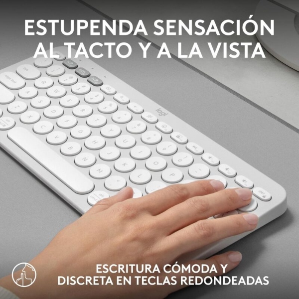Logitech Pebble Keys 2 K380s. Teclado inalámbrico compacto, Bluetooth, Español, Blanco · 920-011784