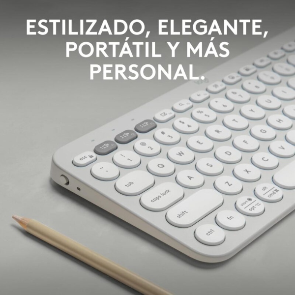 Logitech Pebble Keys 2 K380s. Teclado inalámbrico compacto, Bluetooth, Español, Blanco · 920-011784