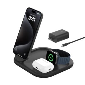 Belkin BoostCharge, Cargador inalámbrico magnético plegable 3 en 1 con Qi2 de 15 W · WIZ029ttBK