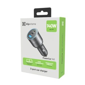 Klip Xtreme PowerCar 140, Cargador de auto de 140W con puertos USB-C® y USB-A · KCC-140