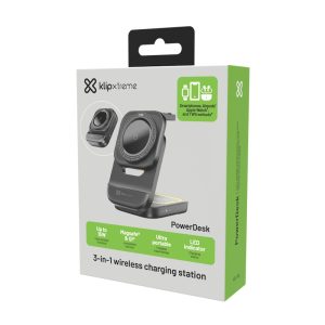 Klip Xtreme PowerDesk Lite, Base de carga inalámbrica 3 en 1 plegable, 15W · KDC-150