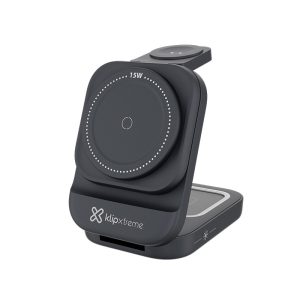 Klip Xtreme PowerDesk Lite, Base de carga inalámbrica 3 en 1 plegable, 15W · KDC-150