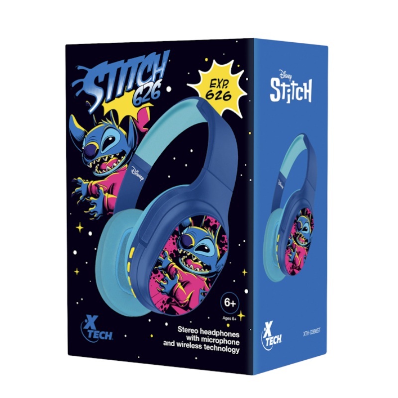 Xtech Edición Stitch, Audífonos para niños inalámbricos, Bluetooth/3.5mm, Azul · XTH-D366ST