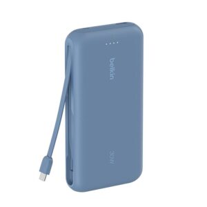 Belkin BoostCharge, Batería Portátil 20K con cable integrado USB-C, 30W (20,000mAh, azul) · BPB024fqBL