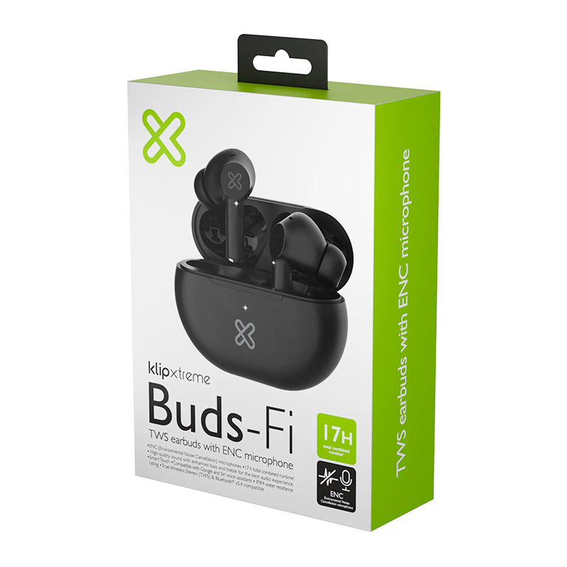 Klip Xtreme Buds-Fi, Auriculares Inalámbricos Bluetooth, IPX4, Negro · KTE-015BK