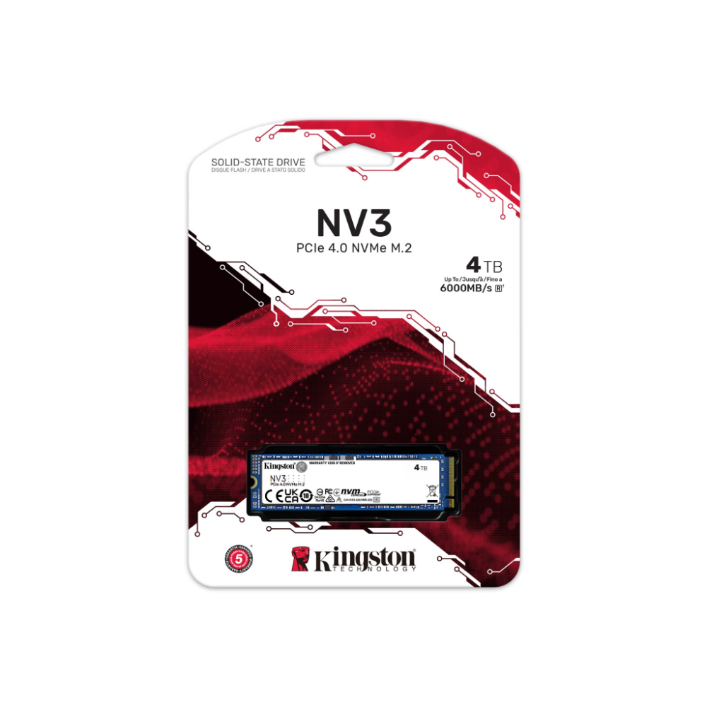 Kingston NV3, Unidad de Estado Sólido NVMe SSD de 4TB, M.2 2280, PCIe 4.0 x4, Interno · SNV3S/4000G