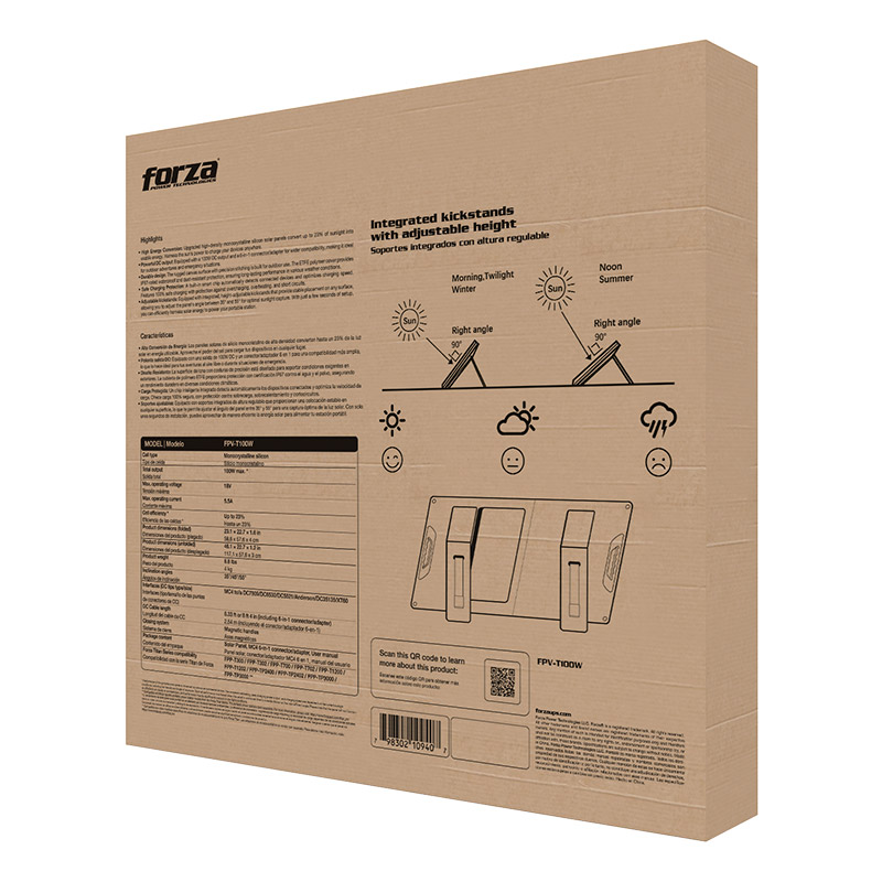 Forza Titan Series, Panel Solar Portátil de 100W, IP67 · FPV-T100W